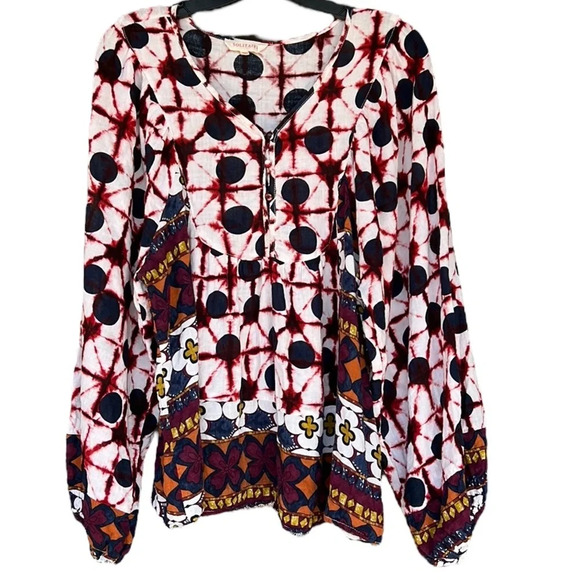 Solitaire Mixed Floral Boho Polkadot Bleached Babydoll Blouse XL - Picture 1 of 9